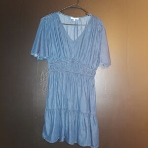 Blue V-Neck Tiered Summer Dress